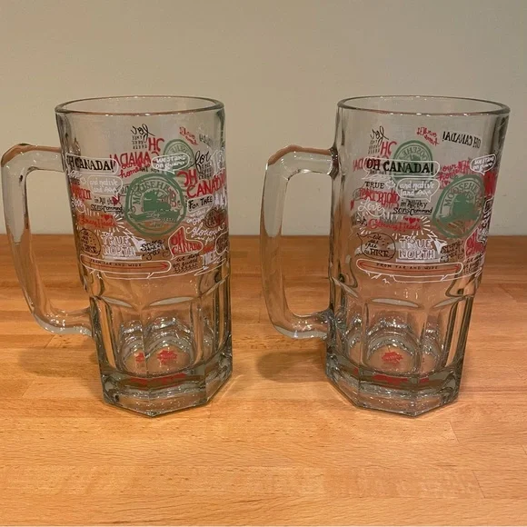 “OH CANADA” Glass Beer Mugs - Set of 2 - Picture 1 of 8